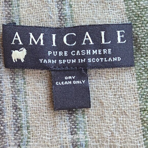 Amicale Cashmere Woven Plaid Fringe Tan Brown Green - Picture 2 of 12